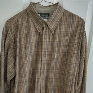 Columbia Long Sleeve Button Down Men's Shirt, Size Large, Brown/Tan